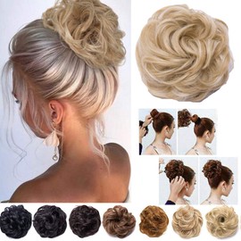 Messy Hair Bun Synthetic Extension Scrunchy Donut Curly Wavy Updo Elastic Scrunchie Thick Full Wedding Hair Pieces Bridal Hairpiece Easy Bun Updos Chignon Brown Blonde Highlight