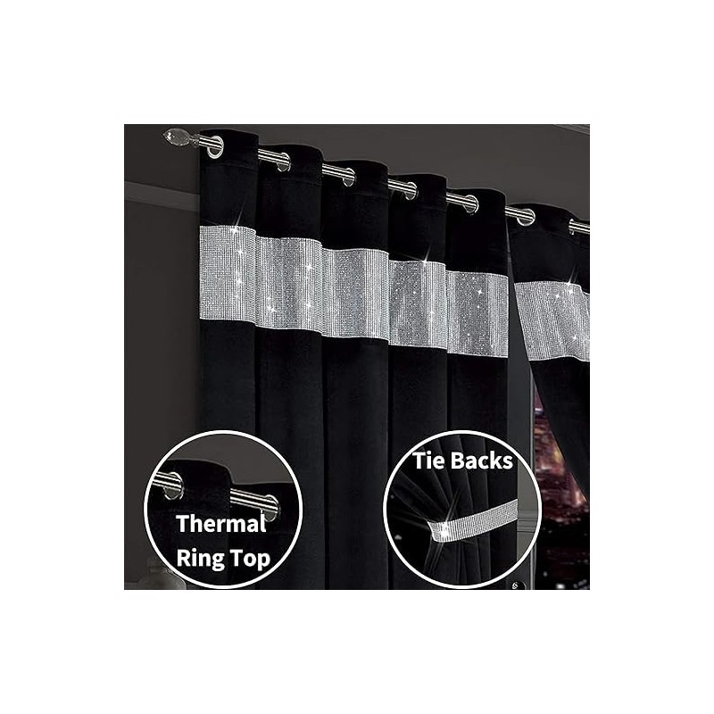 L S U Diamante Blackout Eyelet Thermal Curtains Pair with