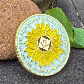 Sunflower 12 Year NA Medallion NA AA Sobriety Coin with Serenity Prayer NA Recovery Chip Celebrating Clean and Sober Living 1-20 Years Narcotics Anonymous Gifts for Women Men