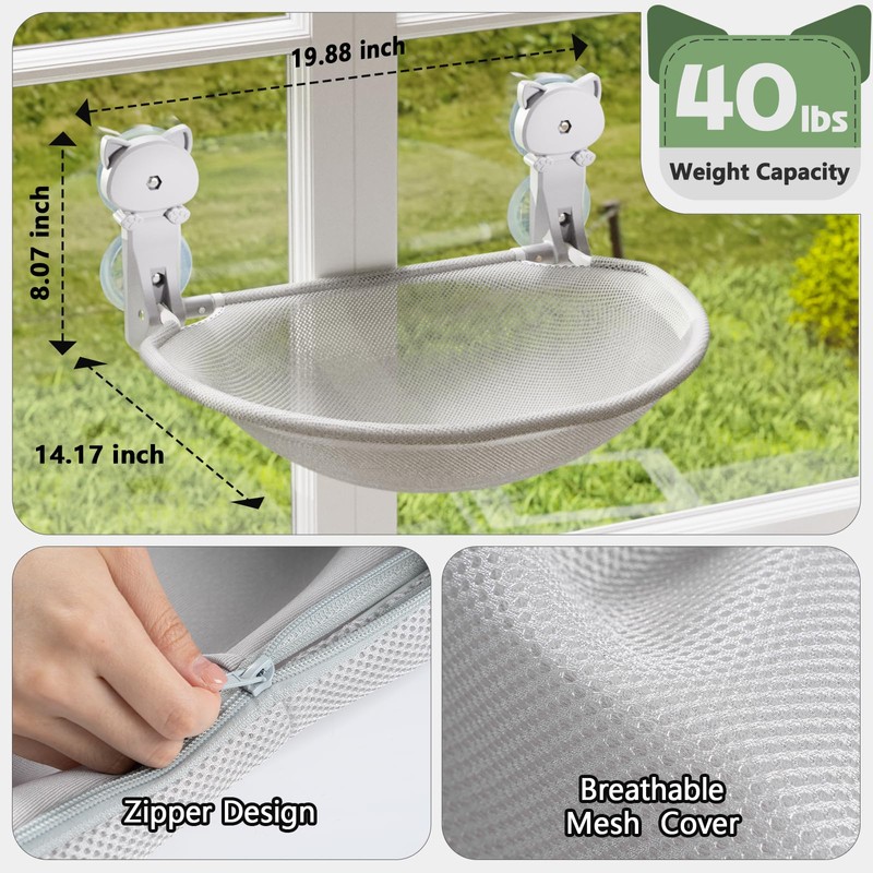 JUNSPOW Cat Window Perch Cordless, Foldable & Stable Cat Beds-