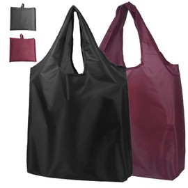 Foldable Shopping Bag Reusable Washable Shopping Bags Waterproof Shopping Bags Environmentally Friendly Pack of 2 Black + Wine Colour, black