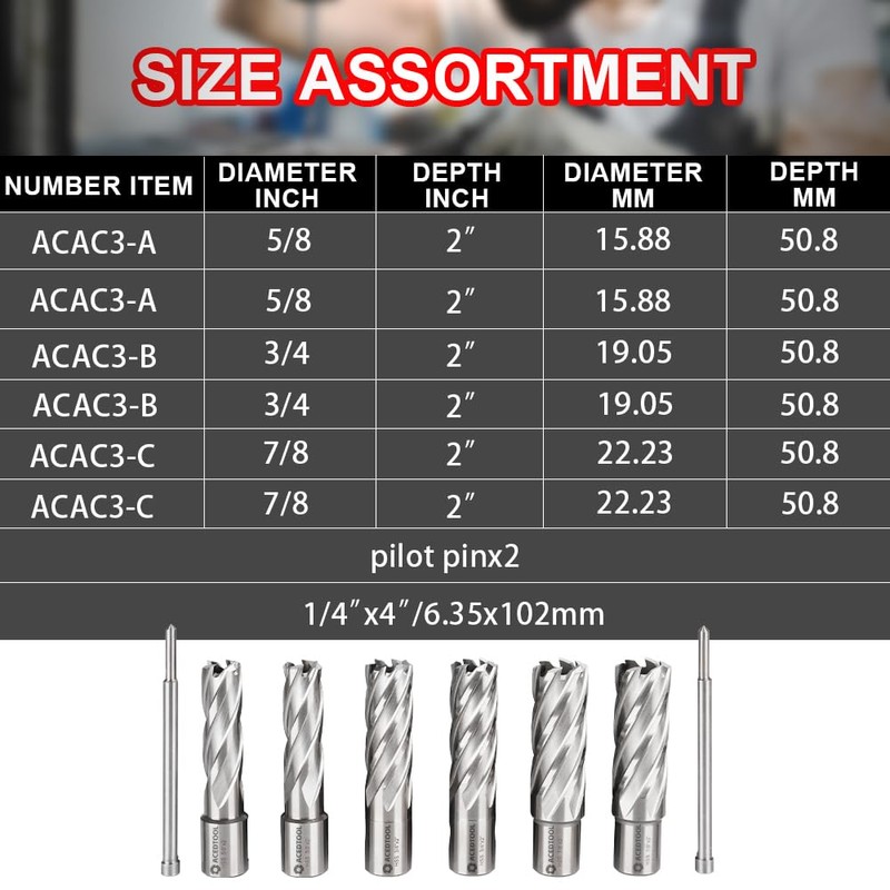 ACEDTOOL Annular Cutter Set, 6pcs Weldon Shank Mag Drill Bits,