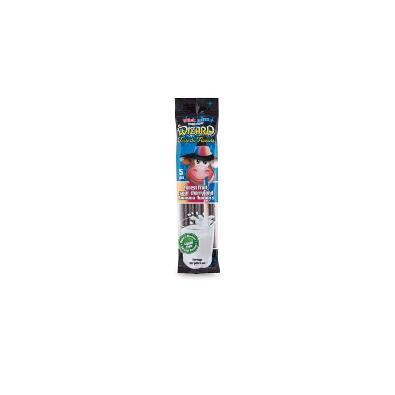 QUICK MILK - Wizard - Trinkhalme–Waldfrucht, Banane, Kirsche- 5 Stück