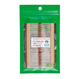 BOJACK 220 Ohm Resistors 1/2 W ±5% Carbon Film Single Resistor (Pack of 200 pcs)