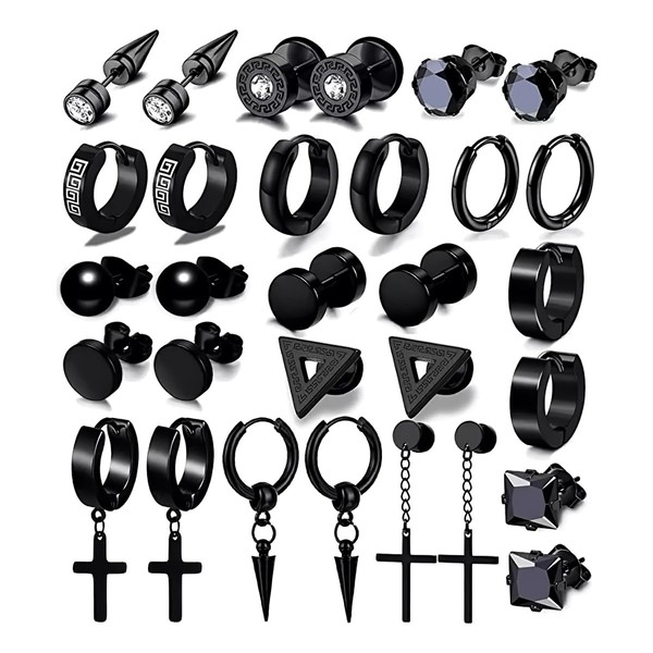 Aokesy Juego de 15 Pares de Aretes para Hombre，Kit de