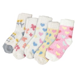 Evankin 5 Pairs Womens Fuzzy Heart Socks Soft Plush Fluffy Fleece Sleep Cozy Socks Bulk Valentines Day Gifts(5pairs Valentines Set-3)