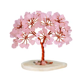 YATSKIA Rose Quartz - Crystal Tree - Crystals and Stones - Chakra Decor - Rose Quartz Crystals - Crystal Tree for Positive Energy - Agate Slice Base - Rose Quartz Tree