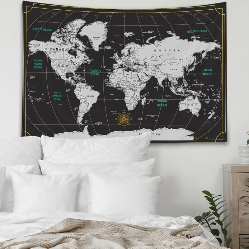 CAPSCEOLL World Map Tapestry for Kids Student Wall Tapestry World