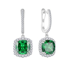 EJARY May Birthstone Emerald Green Earrings for Women 925 Sterling Silver Huggie Hoop Dangle Drop Earring for Birthday Christmas Mothers Day Jewelry