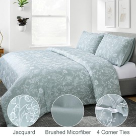 YINFUNG Sage Green Flower Duvet Cover Floral Queen Spring Wildflower Embroidered Botanical Jacquard Textured 3 Pieces Bedding Set Country French Elegant