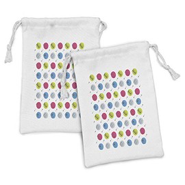 Lunarable 90s Fabric Pouch Set of 2, Music Player Silhouette Stereo Rock Boombox Mic Sound Technology, Small Drawstring Bag for Toiletries Masks and Favors, 9" x 6", Apple Green Blue Grey