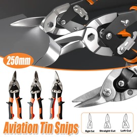 AIMALL Heavy Duty Aviation Tin Scissors Set - 3-Piece Metal Snips with Straight, Left & Right Cut - Industrial Grade CRV Steel Blades, Ergonomic Handles