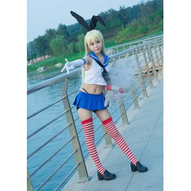COSSA Kancolle Cosplay Wig Included Shimakaze Island Wind Cosplay Costume Cute Fleet Collection Costume Outfit Anime (M)