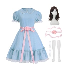 Rolecos Grady Twins Costume Blue Dress Creepy Sister Scary Doll Shining Pink  Size M
