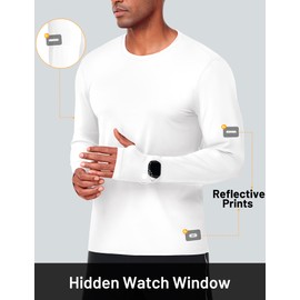 MIER Men's Long Sleeve T Shirts Quick Dry Sun UV Protection Athletic Shirts for Running Workout Johhing, UPF 50+, White, 2XL