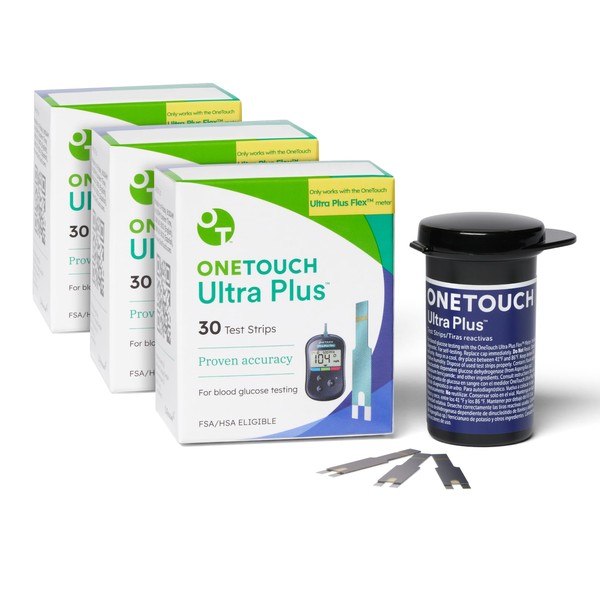 OneTouch Ultra Plus Test Strips for Diabetes Value Pack - 90 Test Strips | Diabetic Test Strips for Blood Sugar Monitor | Self Glucose Testing | (Only Works with OneTouch Ultra Plus Flex Meter)