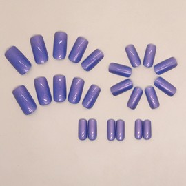 Press on Nails Medium Square SWEKKE Blue Fake Nails Solid Color Full Cover Purple Flash False Nails with Designs Glossy Glue on Nails Acrylic Nails Manicure Artificial Nails for Women Girls 24Pcs