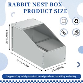 Maxcheck 2 Pcs Galvanized Metal Rabbit Nesting Box Bunny Small Animal Nest with Removable Acrylic Floor Durable Easy to Clean for Indoor Outdoor Use Rabbit Supplies (18.5 * 10.6 * 10 Inch)