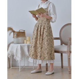 HEYMILIAO Cotton Linen Apron, Brown Floral, One Size Fits Most, Retro Style, Sleeveless, High Waist, Tie Back, Perfect for Home Cooks, Gardeners, DIY Enthusiasts