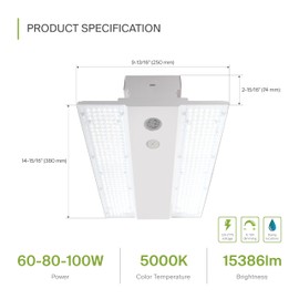 ASD LED Linear High Bay Light Fixture, Commercial Shop Lighting | 3CCT, Dimmable, Power Adjustable, DLC Premium, UL Listed | 160W 25000LM 3500-5000K 100-277V | Warehouse, Garage, Workshop Lamp | White