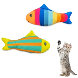 Andiker 2PCS Catnip Toys for Cats, Colorful Cat Fish Toys with Catnip Built-in Bells Soft Bite-resistant Interactive Cat Toys for Indoor Cats Biting Chewing Reducing Boredom (Lines)