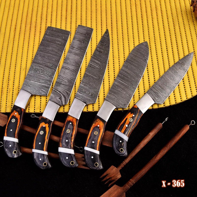 CHEF KNIVES Handmade HAND FORGED DAMASCUS STEEL CHEF KNIFE Set