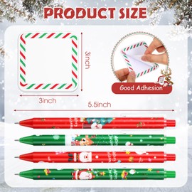 Spakon 48 Pcs Christmas Notepad Set Includes 24 Pcs Christmas Candy Sticky Notes 3x3 Inch and 24 Pcs Christmas Themed Ballpoint Pens with Black Ink for Students Teacher Office School Supplies