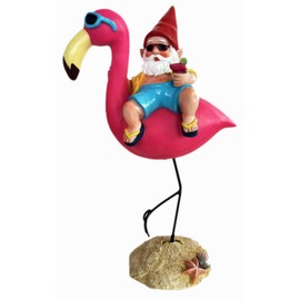 Funny Guy Mugs Garden Gnome Statue - Gnome and A Flamingo - Indoor/Outdoor Garden Gnome Sculpture for Patio, Yard or Lawn
