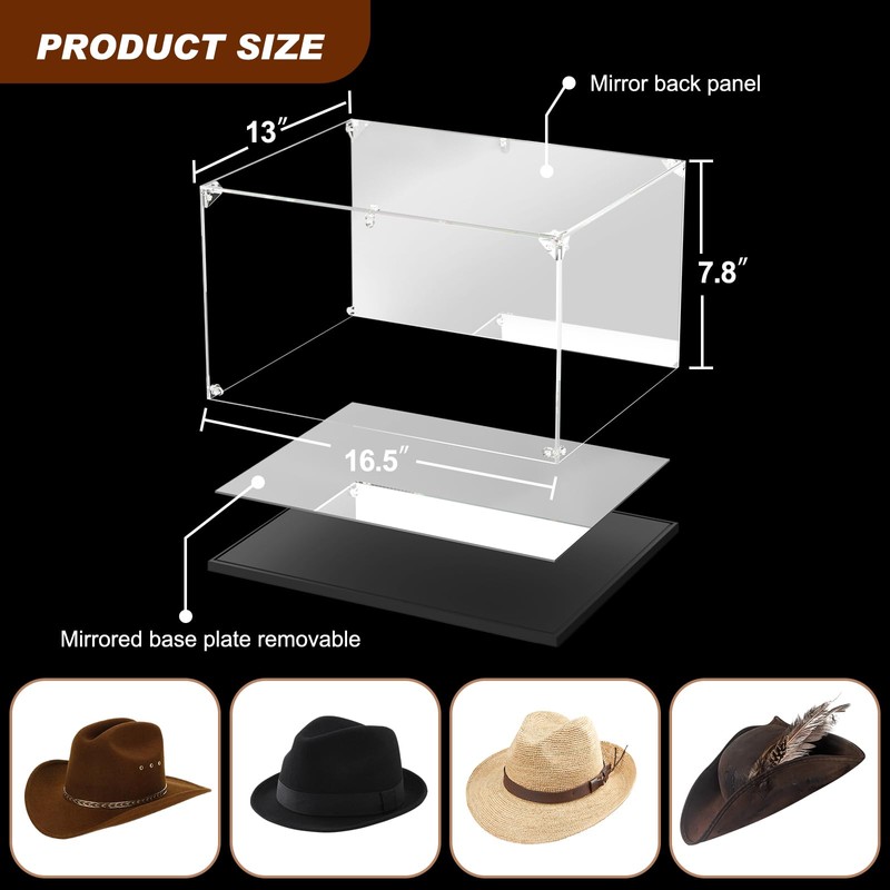 3MM Clear Acrylic Display Case, Cowboy Hat Showcase, Panama &