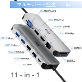 Dual HDMI ICZI USB C Hub 11-in-1 Triple Display Type C Hub 4K 30Hz HDMI 1080P VGA USB 3.0 100W PD Support Ethernet SD/TF Multidisplay Type C Converter Adapter Docking Station for MacBook Pro/MacBook
