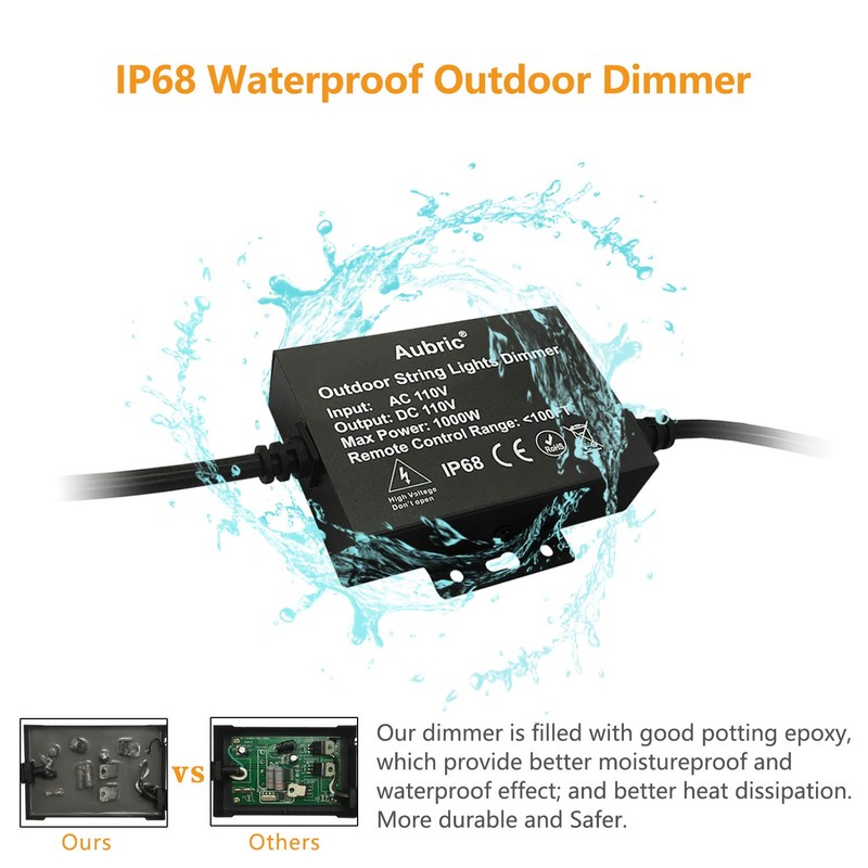 Outdoor Dimmer Switch for String Lights, 1000W Max Power IP68