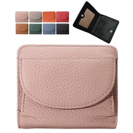 Green Pakira Women's Bi-fold Mini Wallet, Genuine Leather, Compact, Box-Shaped, Coin Purse, Small Wallet, Minimalist, Small, Thin Wallet, Pink