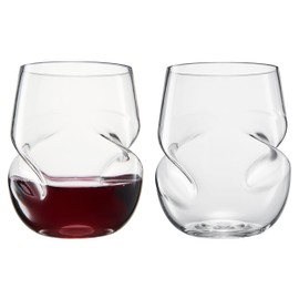 Khen Unbreakable Aerating Stemless Wine Glasses - European Tritan Plastic Wine Glass Set with Finger Indentations - Set of 2-13 oz Clear Glass - Acrylic Reusable, BPA Free, Naturally Aerates Wines