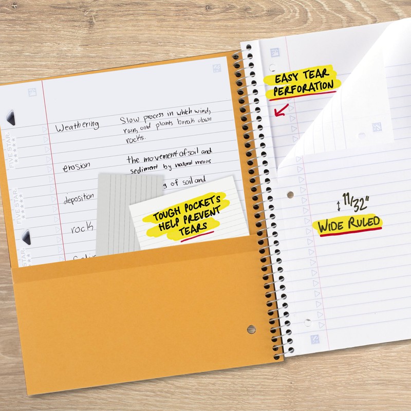 Five Star Spiral Notebook + Study App, 5 Subject, Wide