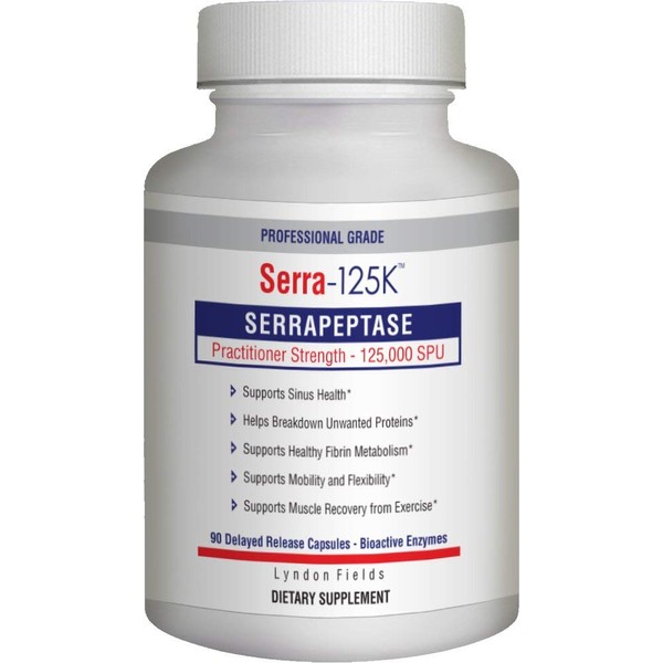Serra-125k Extra Strength Serrapeptase 125,000 SPU, 90 Vegan Capsules, Delayed Release, Systemic Enzymes, Supports Healthy Sinuses and a Healthy Immune System, Non-GMO and All-Natural