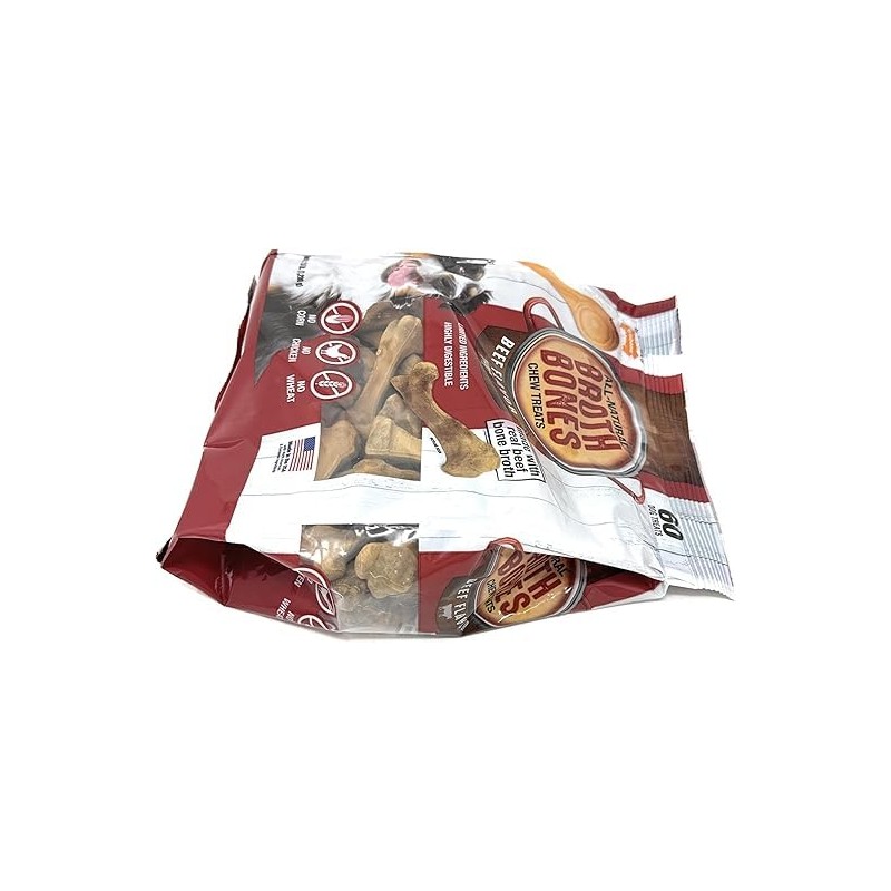 (ONLY GreenFoods) All-Natural Beef Broth Bones Dog Chew Treats. 60