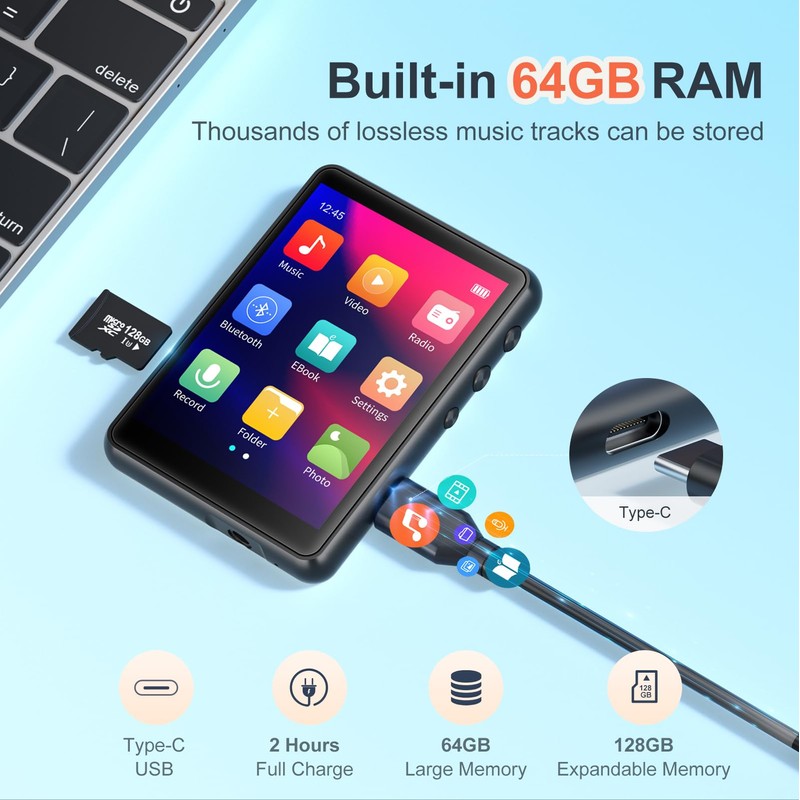 MECHEN 64GB MP3 Player Bluetooth 5.3 with 2.4" Full Touch