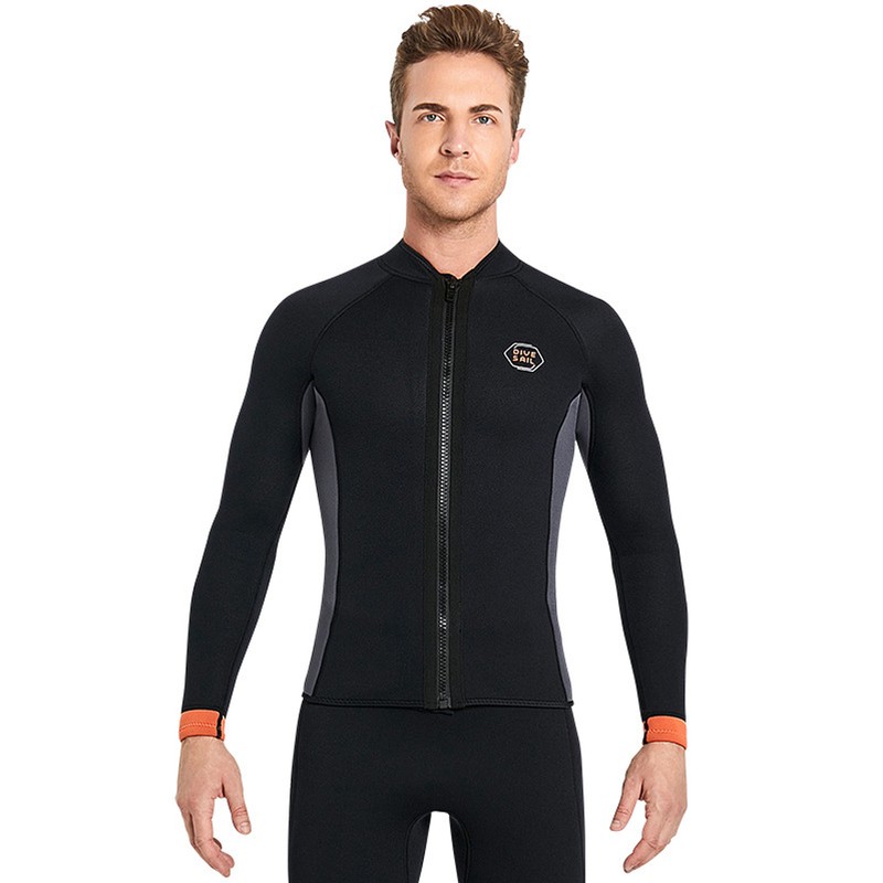 Men 3mm Neoprene Long Sleeve Wetsuit Top Warm Front Zipper