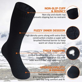 Warm Fuzzy Socks,JSPA Heated Skiing Socks Warm Insulated Boot Socks for Men Thick Fuzzy Crew Socks Sport Outdoors Socks for Cold Winter for Men,2 Pairs Black/Light Grey with Stripes Medium