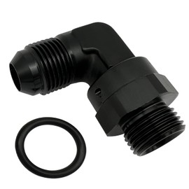 High Flow Radius 90 Degree Aluminum -6 AN Male Flare to 6AN Male Swivel Fitting Adapter With AN6 O ring ORB Port, Black