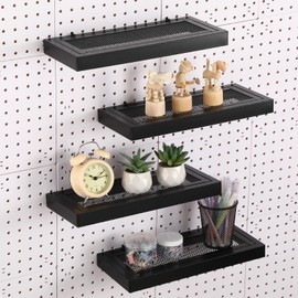 Zonon 4 Pack Black Pegboard Shelf 13.8 x 6 Inch Metal Mesh Pegboard Display Rack Wall Mount Hanging Steel Tray Accessories for Garage Workshop Stores Retail Boutiques Storage and Organization