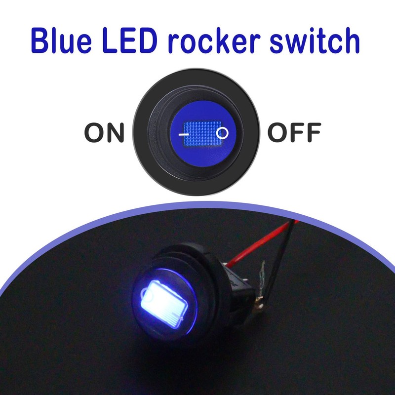 weideer 12V Round Rocker Switch Waterproof with Shell Blue LED