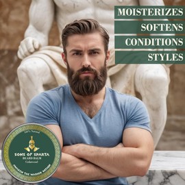 Sons Of Sparta Cedarwood Beard Balm For Men – Beard Butter For Men - All Natural with Shea Butter, Argan Oil, Jojoba Oil, Bees wax - Beard Softener – Beard Conditioner (1 Pack, 2oz)
