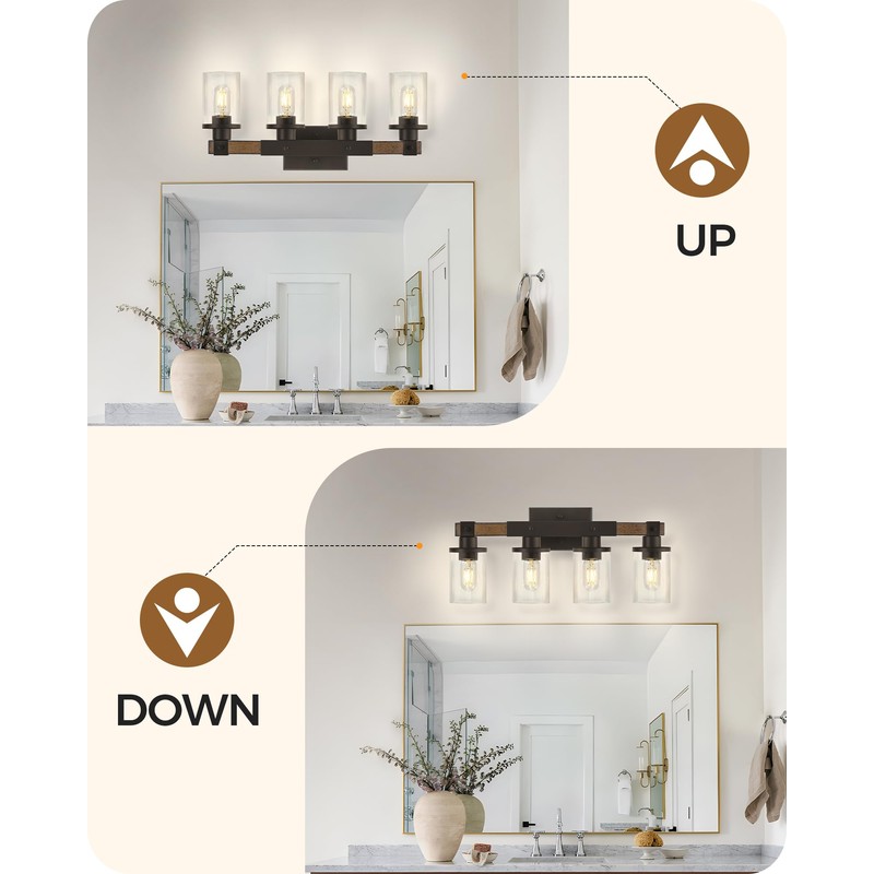 GOEBLESON 4-Light Bathroom Light Fixture, Farmhouse Vanity Lights for Bathroom