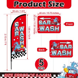 Fanfanwin Car Wash Feather Flag Pole Kit Include 7 ft Banner Flag with Poles 5 Pcs Car Wash Sign and 10 Pcs Ground Stake for Outside Business Stores Shops Decoration