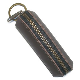 Leather Workshop Satou Coin Purse, Genuine Leather, Leather, Key Holder, Coin Case, Key Ring, Slim, For Cars, Men's, Women's, YKK Zipper, Made in Japan, Stick Type, Braun