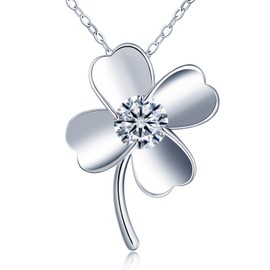 MICMIF Moissanite Necklace 925 Silver Clover Pendant 1 Carat Necklace for Women Moissanite Diamond Four Leaf Clover Chain with GRA Certificate Jewellery for Wife Girlfriend Mum, 925 sterling silver
