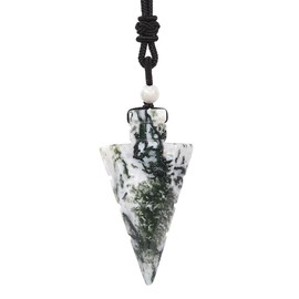 Natural Gemstone 47mm Arrowhead Flatback Spearhead Healing Stone Crystal Amulet Pendant Adjustable Braided Cord Necklace 18 to 28 Inch, Stone, Agate
