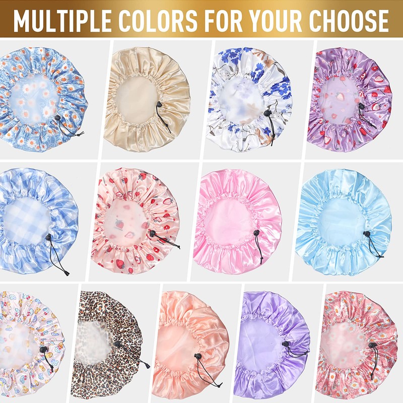 Fishent Shower Cap, Large Shower Caps for Women Reusable Double