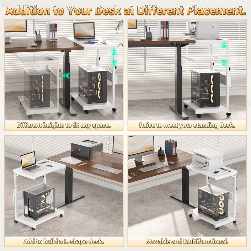 Computer Tower Stand with Power Strips, Height Adjustable PC Tower